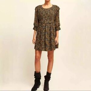 BA&SH Sandra‎ Ruffled Georgette Mini Dress In Brown Carbone Sz Medium